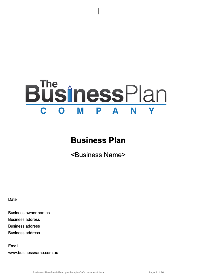 Basic Business Plan - Cafe/Restaurant