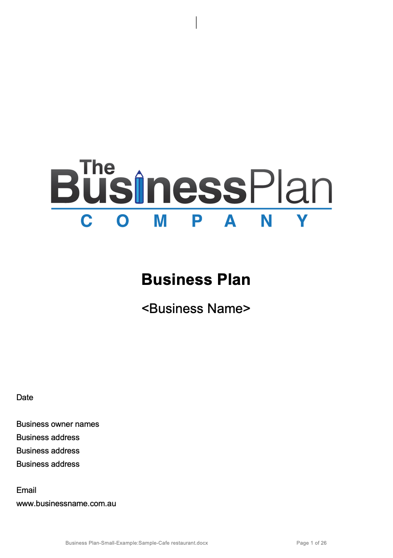 Small Business Plan - Cafe/Restaurant